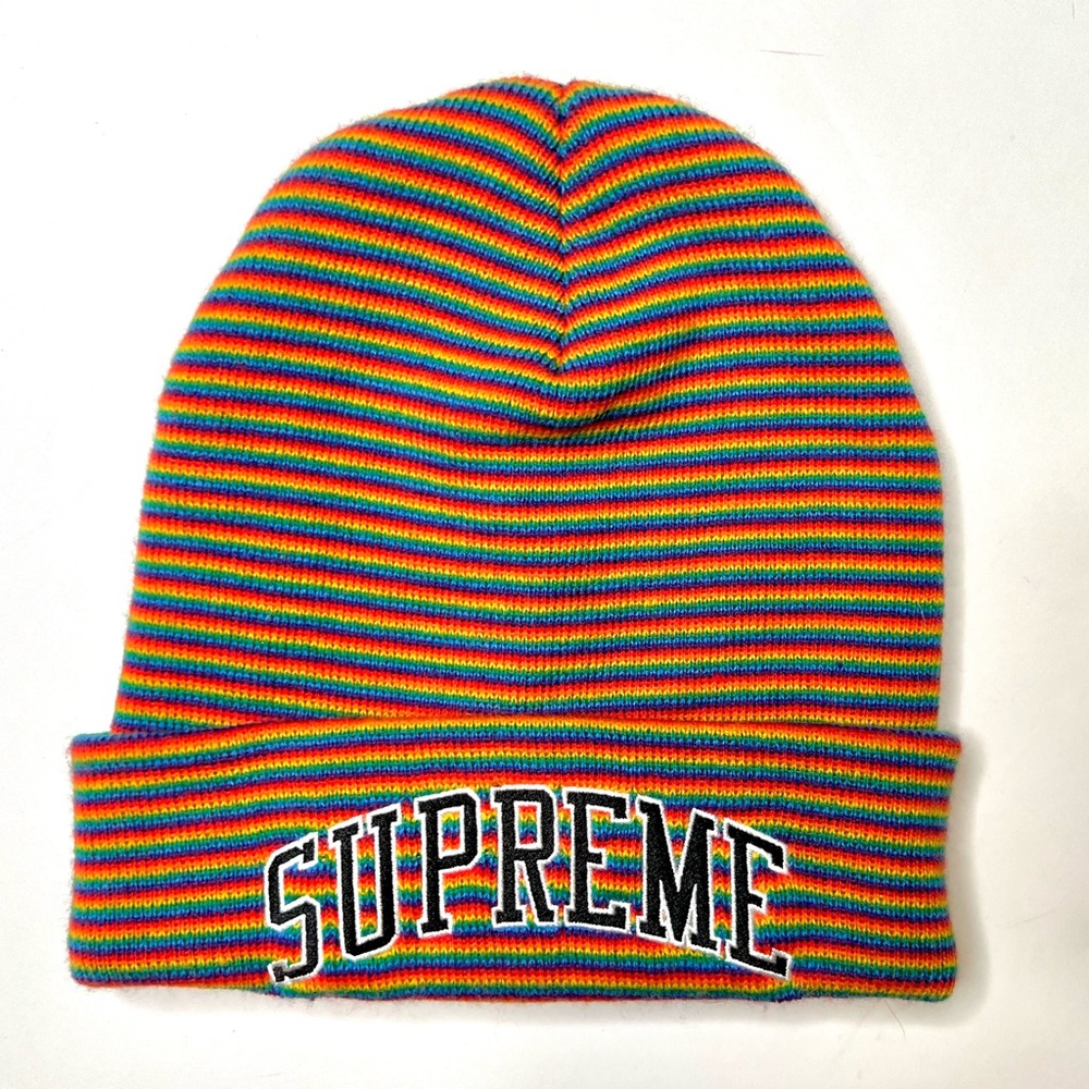 Supreme Rainbow Stripe Arc Logo Beanie